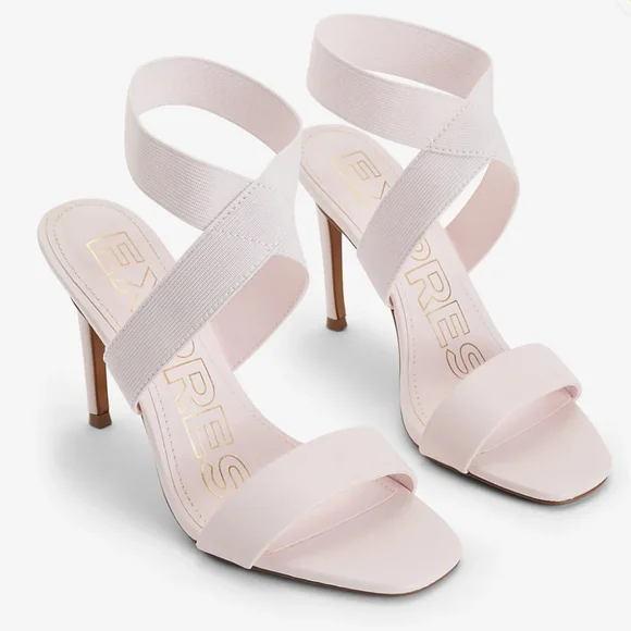 Express Brian Atwood x Express Stretch Ankle Strap Heeled Sandals. Light Pink. - Picture 1 of 11
